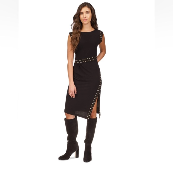 Michael Kors Black Midi Dress with Gold Studs - Picture 2 of 14